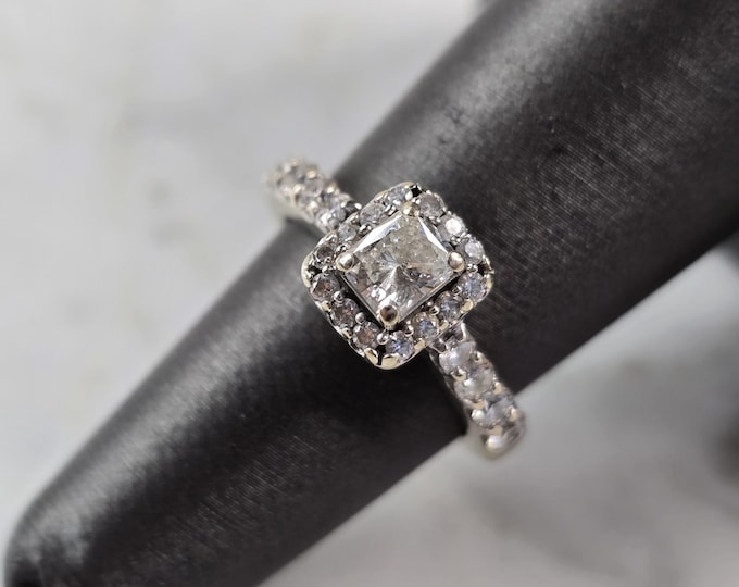 Womens Vintage Estate 14K White Gold Diamond Engagement Ring, 5.0g E3623
