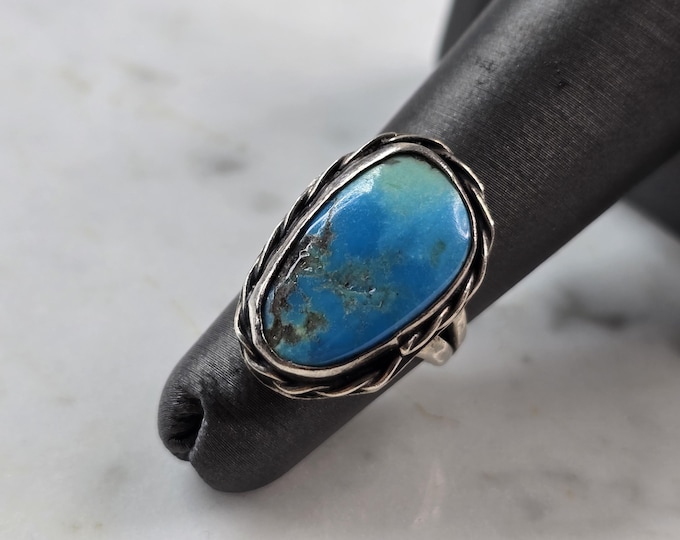 Womens Vintage Estate Sterling Silver Southwestern Turquoise Ring 4.1g E6541