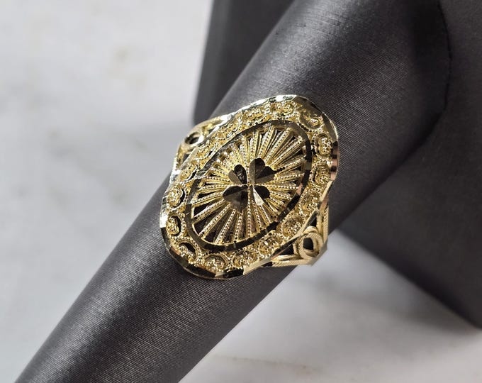 Womens 10K Yellow Gold Modernist Filigree Ring 2.3g E1691