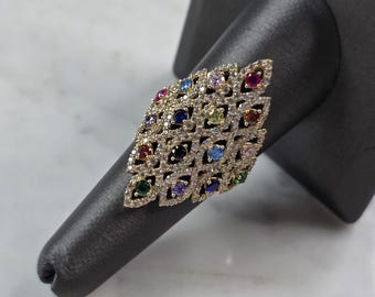 Womens 14k Yellow Gold Modernist Multi Stone Ring 6.7g E4940