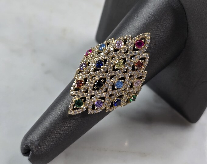 Womens 14k Yellow Gold Modernist Multi Stone Ring 6.7g E4940