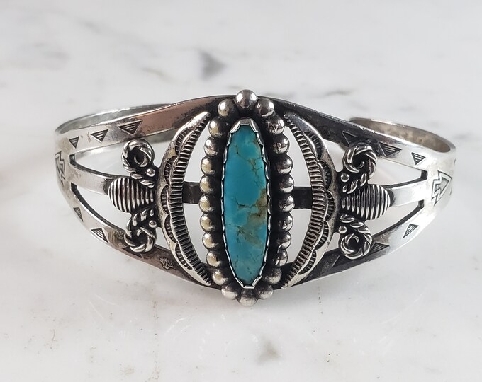 Womens Vintage Estate Sterling Silver Southwestern Turquoise Cuff Bracelet 20.7g E1219