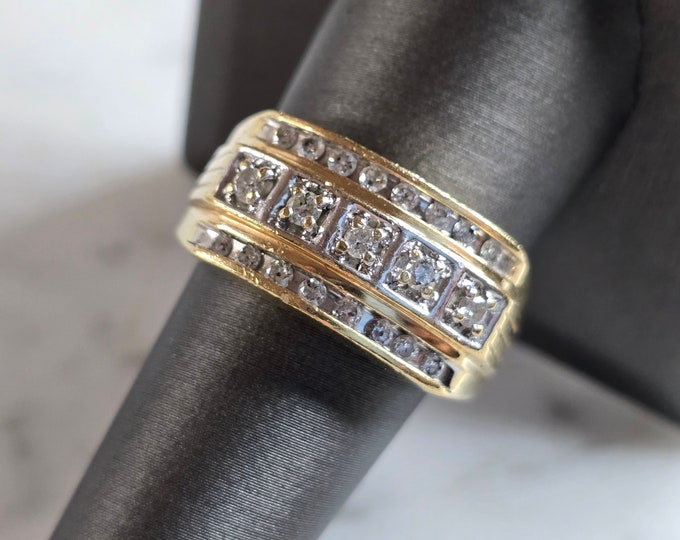 Mens Vintage Estate 14K Yellow Gold Diamond Ring 8.5g E6524