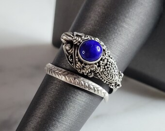 Womens Vintage Estate Sterling Silver Lapis ? Chinese Dragon Ring 3.2g E7021