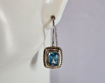 Womens Estate Sterling Silver Aqua Dangle Earrings 3.4g E7656