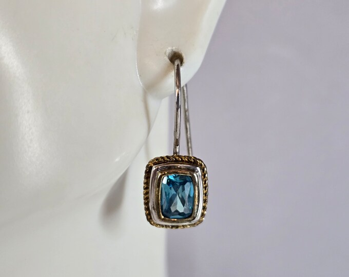 Womens Estate Sterling Silver Aqua Dangle Earrings 3.4g E7656