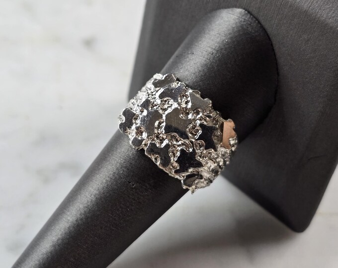 Mens Sterling Silver Nugget Style Ring 8.1g E3228