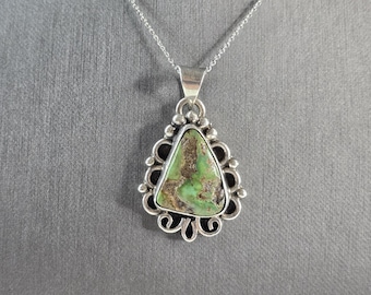 Womens Vintage Estate Sterling Silver Turquoise Pendant Necklace 17.0g E5831