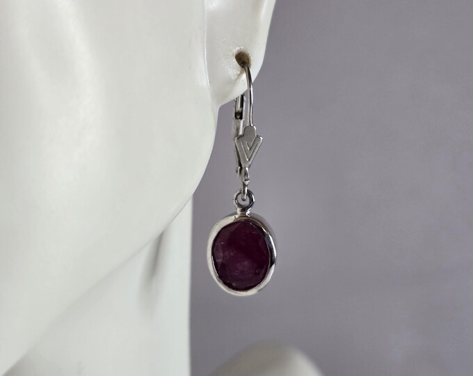 Womens Vintage Estate Sterling Silver Natural Ruby Earrings 4.4g E7698