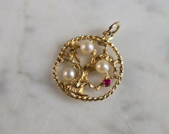 Womens Vintage Estate 14K Yellow Gold Tree of Life Pendant 1.7g E7576