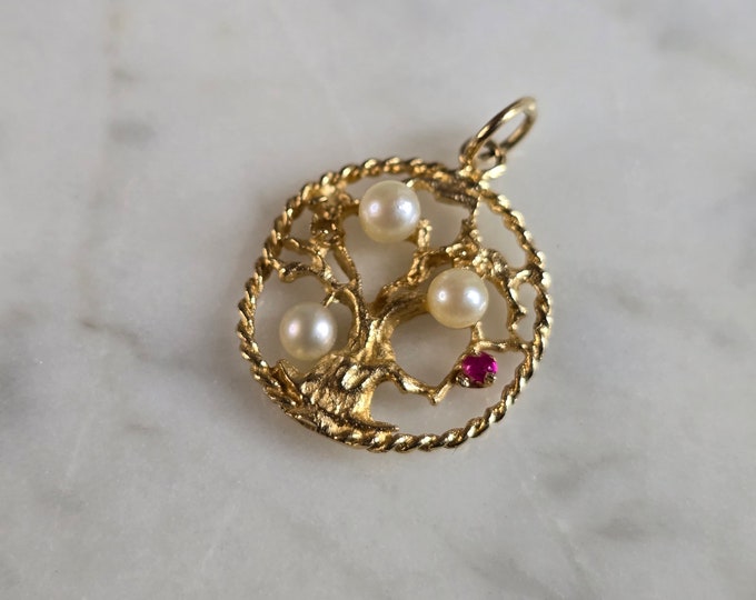 Womens Vintage Estate 14K Yellow Gold Tree of Life Pendant 1.7g E7576