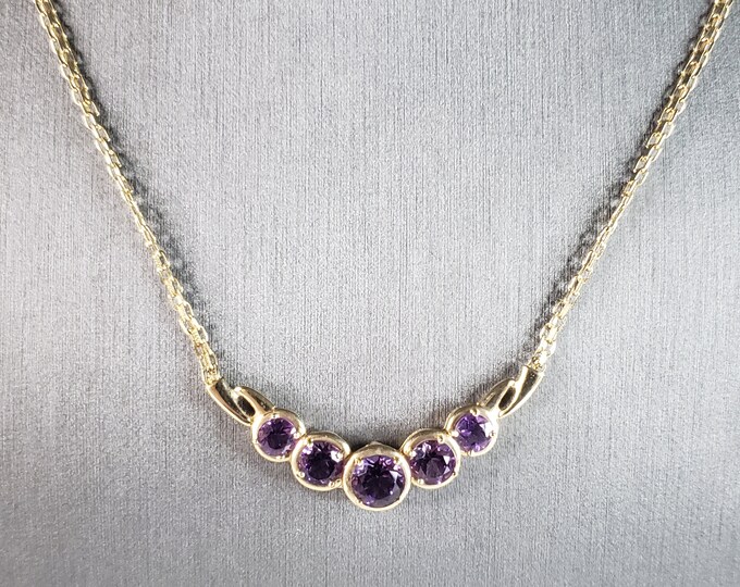 Womens Vintage Estate 14k Gold Amethyst Necklace 7.7g E2959
