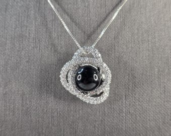 Womens Vintage Estate Sterling Silver Modernist Pendant & Necklace 8.9g E7619