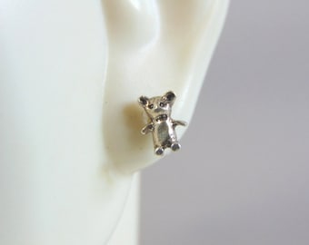 Womens Vintage Estate Sterling Silver Teddy Bear Earrings 0.7g E1471