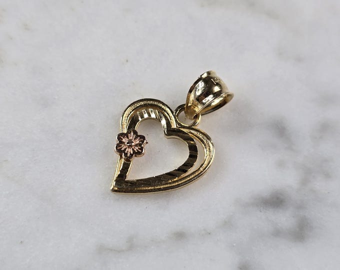 Womens Vintage Estate 14K Yellow & Rose Gold Heart Pendant 0.9g E4230