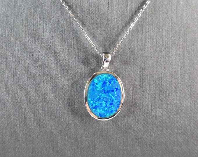 Womens Sterling Silver Blue Opal Modernist Pendant Necklace 5.4g E3473