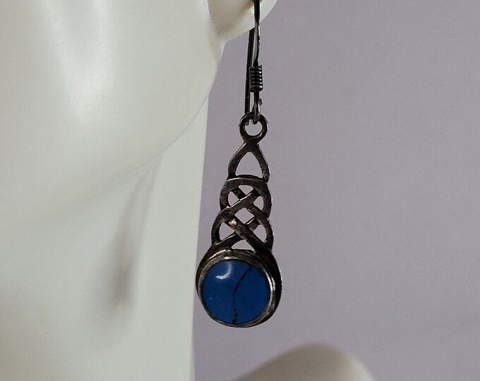 Womens Vintage Estate Sterling Silver Turquoise Dangle Earrings 4.0g E5846