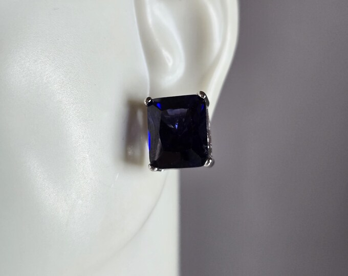 Womens Vintage Estate Sterling Silver Tanzanite CZ Stud Earrings 6.0g E7085