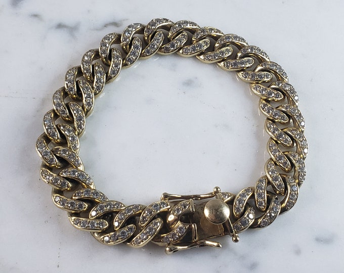 Mens Vintage Estate 14K Yellow Gold CZ Bracelet 44.8g E6120