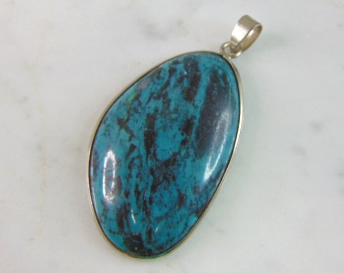Womens Vintage Estate Sterling Silver Chrysocolla Pendant 12g E5532