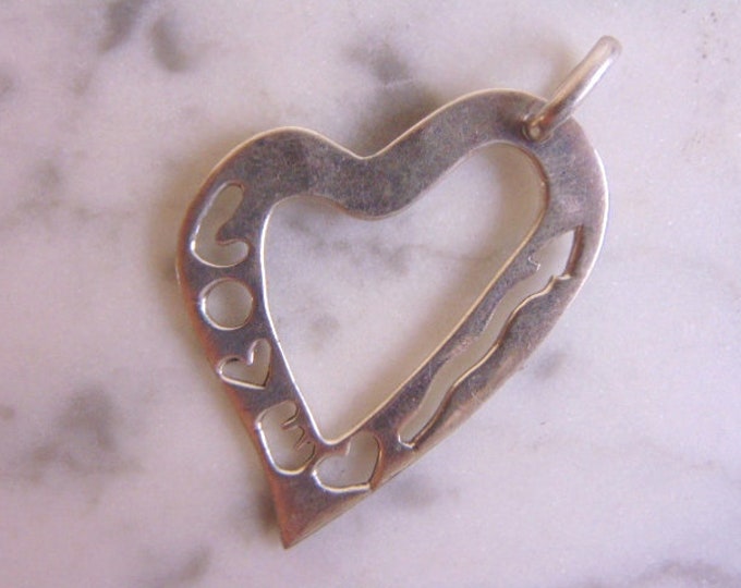 Womens Vintage Estate Sterling Silver Heart Pendant 4.9g #E4187