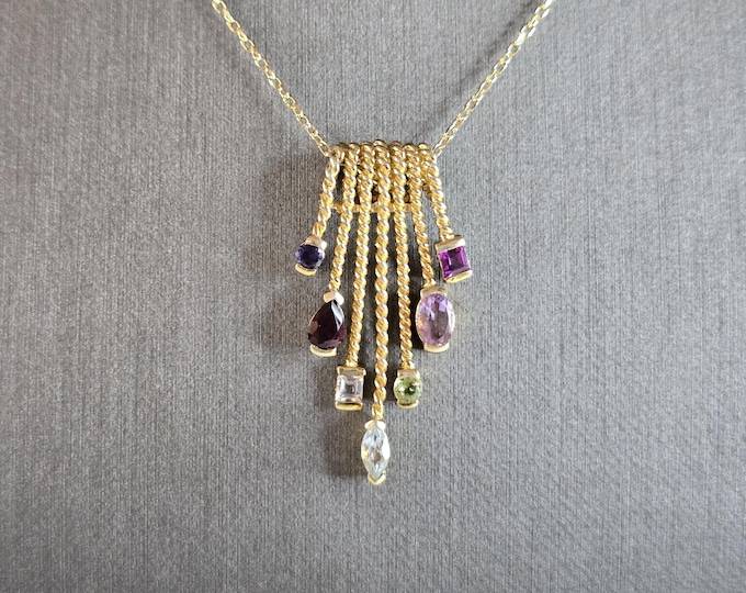 Womens Estate Sterling Silver Gold Tone Modernist Pendant Necklace 6.6g E2284