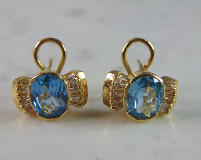 Womens Vintage Estate 14K Yellow Gold Aquamarine Earrings 8.4g E2238