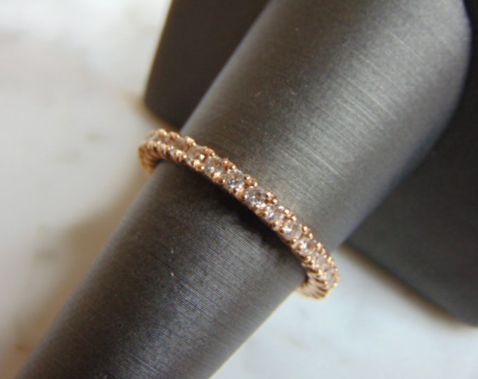 Womens Vintage Estate 18K Rose Gold CZ Eternity Ring 3.3g  #E3393