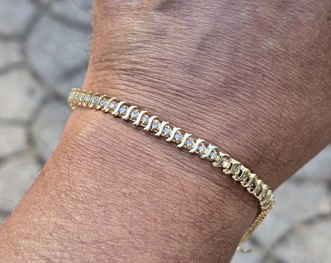 Womens Vintage Estate 14K Gold Diamond Tennis Bracelet 9.2g E3385
