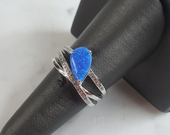 Womens Estate Sterling Silver Modernist Blue Opal Ring 4.3g E1727