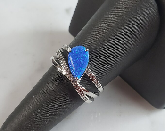 Womens Estate Sterling Silver Modernist Blue Opal Ring 4.3g E1727