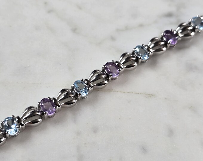 Womens Vintage Estate Sterling Silver Amethyst Topaz Bracelet 17.1g E7952