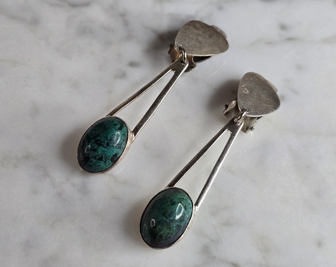 Womens Vintage Estate Sterling Silver Chrysocolla Israel Earrings 8.0g E7486