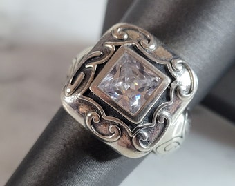 Womens Vintage Estate Sterling Silver CZ Ring 9.1g E6955