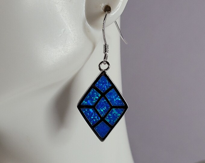 Womens Sterling Silver Modernist Blue Opal Earrings 6.2g E2830