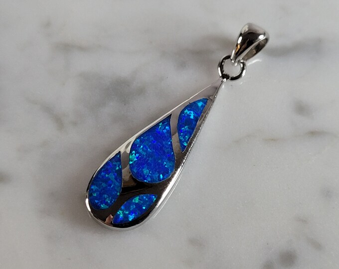 Womens Sterling Silver Blue Opal Modernist Pendant 2.9g E783
