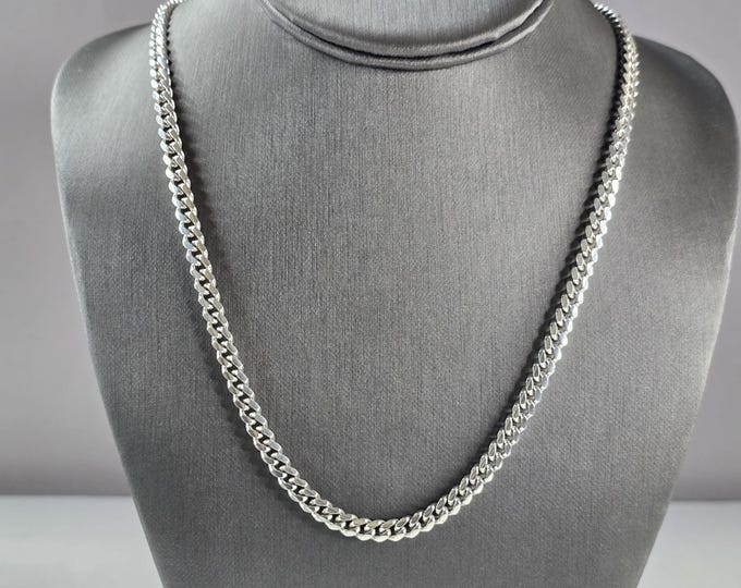Mens Vintage Estate Sterling Silver Cuban Link Italian Necklace 44.5g E1944