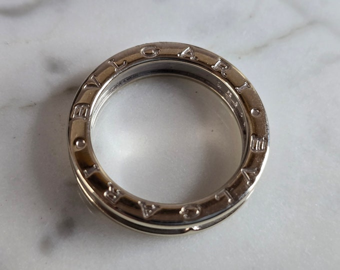 Mens Estate 18K White Gold Designer Bvlgari Wedding Band Ring, 8.0g E7208