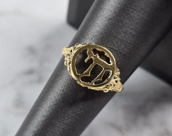 Womens Sterling Silver Gold Tone Judaica Jewish Chai Ring 1.9g E3843