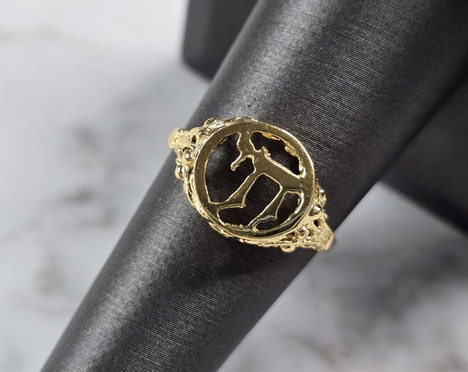 Womens Sterling Silver Gold Tone Judaica Jewish Chai Ring 1.9g E3843
