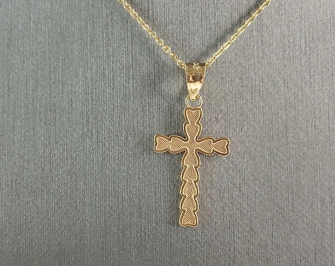Womens Sterling Silver Gold Tone Religious Cross Pendant Necklace 2.2g E7176