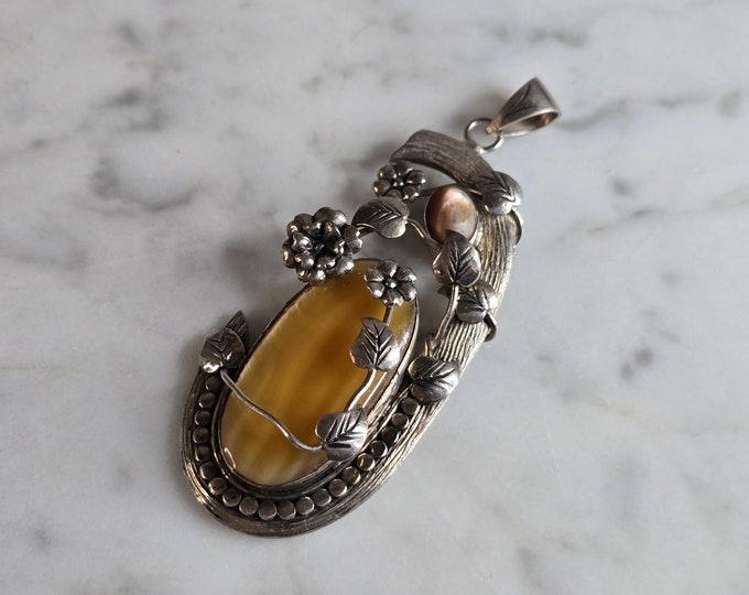 Womens Vintage Estate Sterling Silver Floral Pendant 20.3g E7520