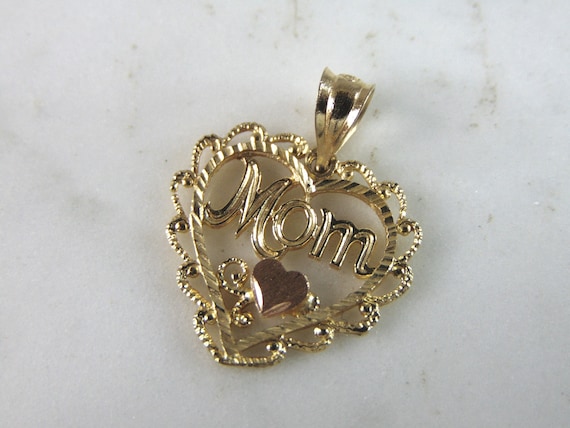 Womens Vintage Estate 14K Yellow Gold Heart 'Mom'… - image 1