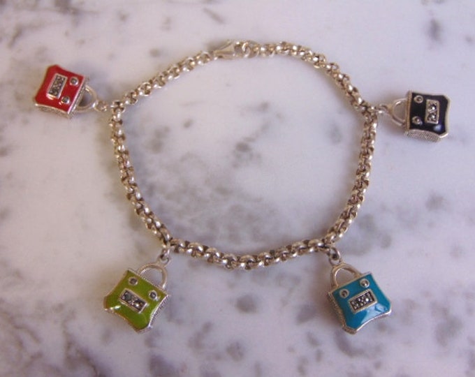 Womens Vintage Estate Sterling Silver Purse Charm Bracelet 20.2g E4577