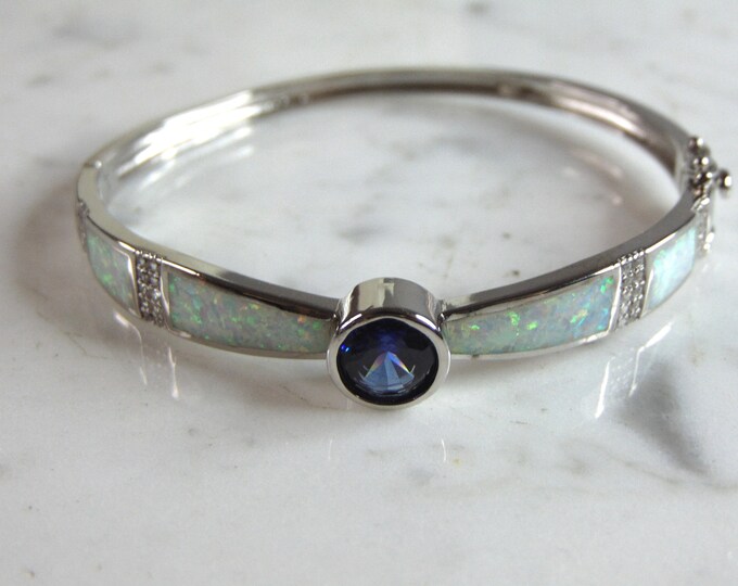 Womens Sterling Silver Modernist Opal Bangle Bracelet 15.2g E6378