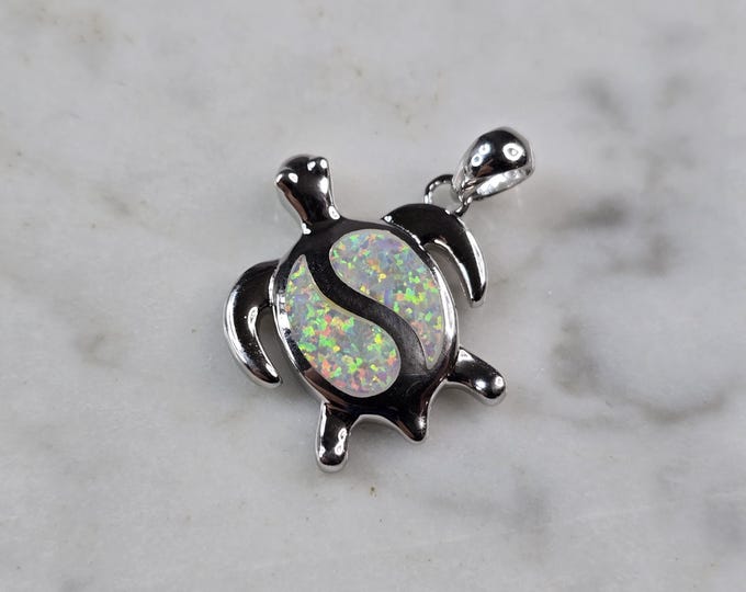 Womens Sterling Silver Opal Sea Turtle Pendant 3.1g E2304