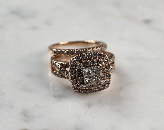 Exquisite Womens Vintage Estate 14K Rose Gold Diamond Ring Set 7.2g E7157