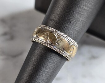 Womens Vintage Estate 14K Mixed Gold Etched Goldman Band Ring 6.1g E6993