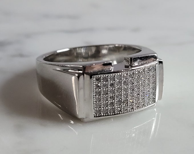 Mens Vintage Estate Sterling Silver CZ Ring 11.8g E2785