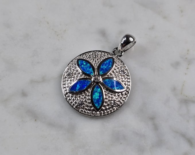 Womens Sterling Silver Blue Opal Sand Dollar Pendant 3.5g E2317